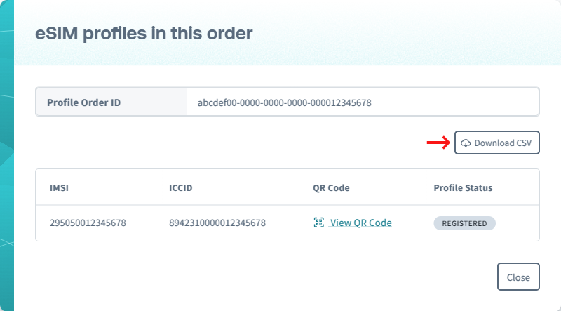 A screenshot of the eSIM profiles in this order screen