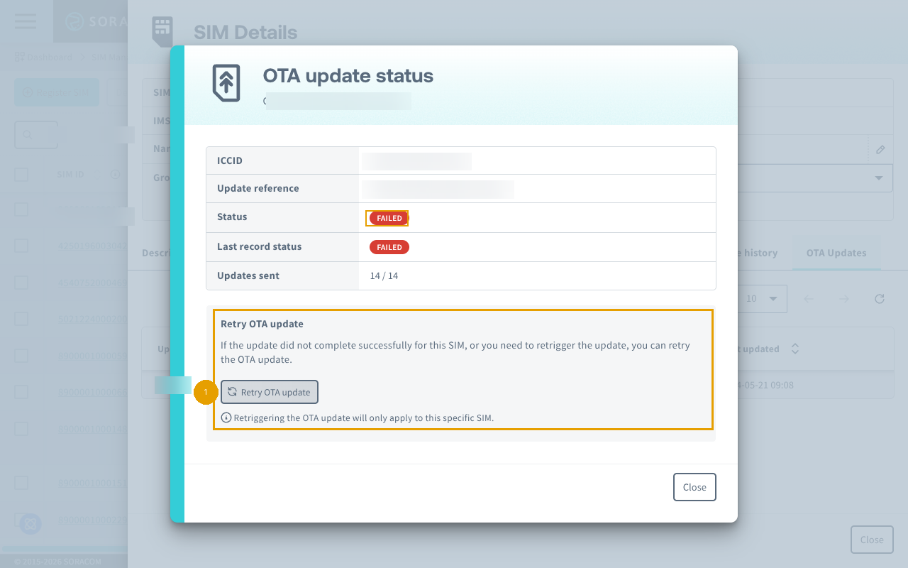 Failed update details modal