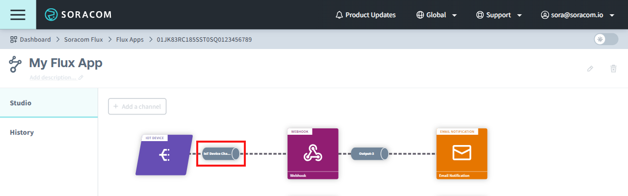 Screenshot highlighting the channel being opened for testing
