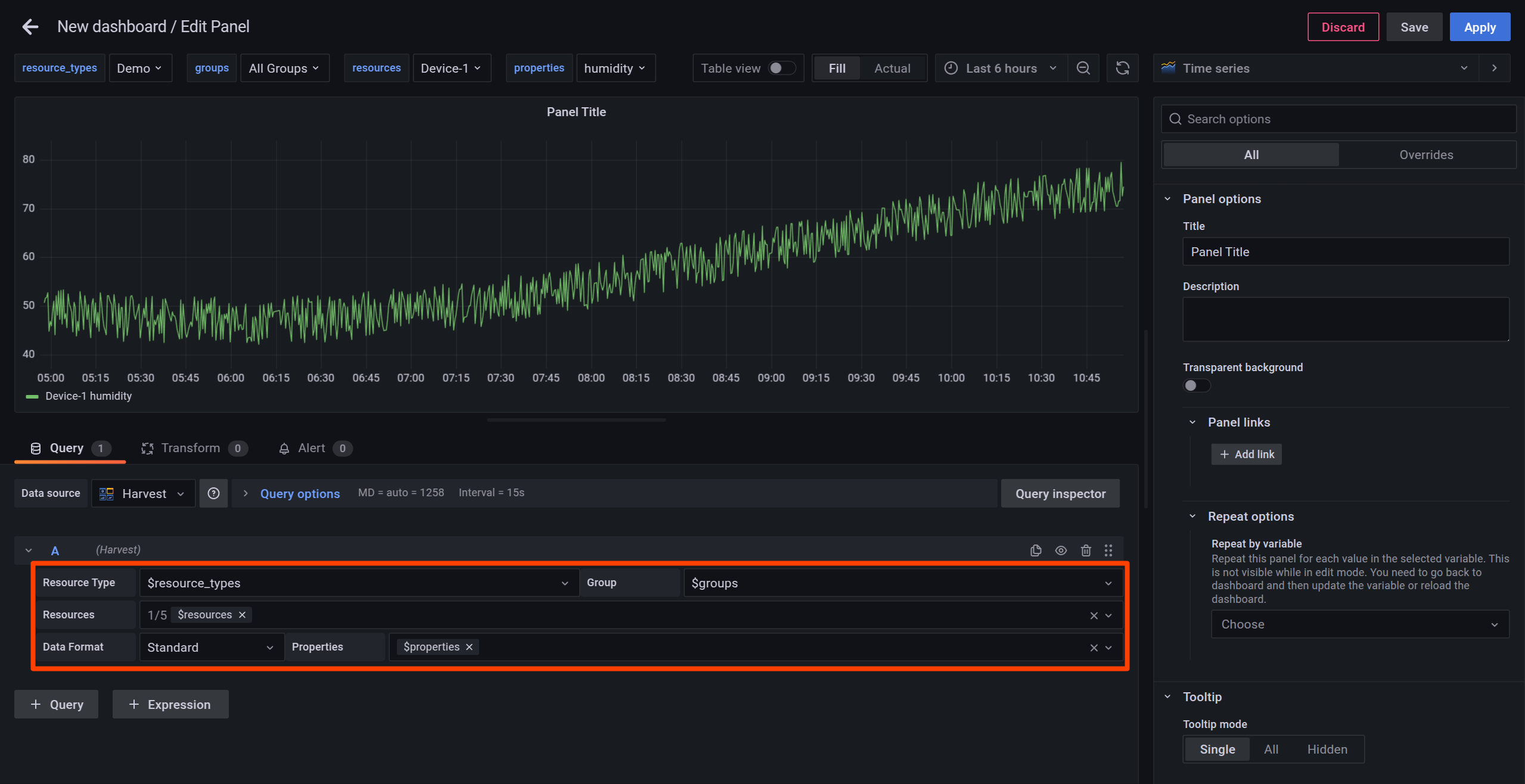 Configure query A to use variables