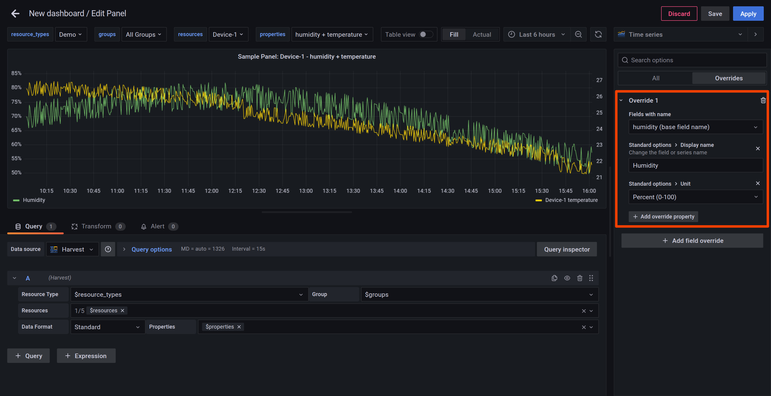 Set humidity display name and unit override