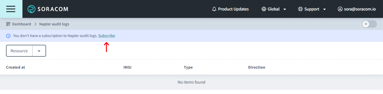 An image of the Napter Audit Logs screen with an arrow pointing at the Subscribe button