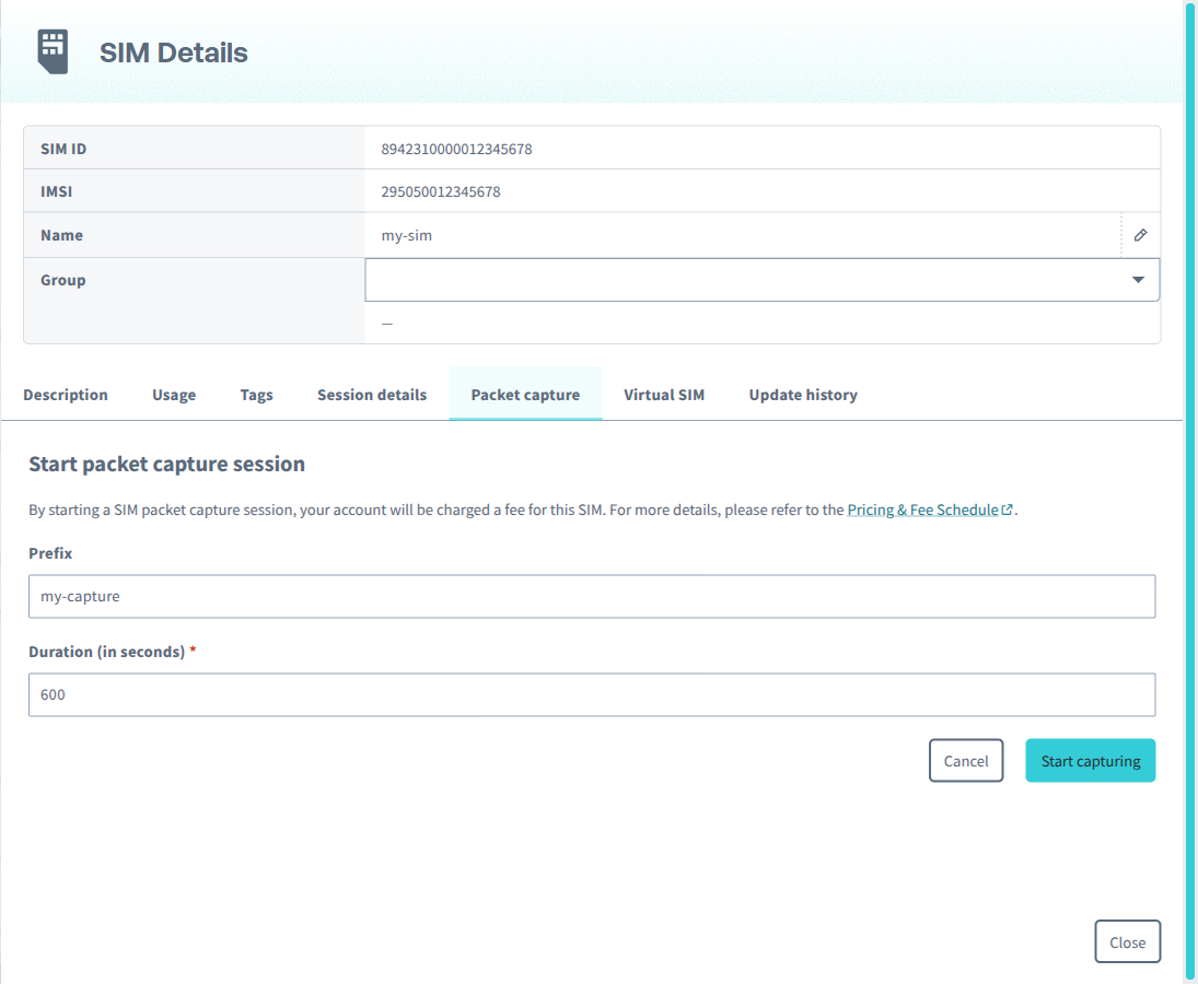 Packet capture session settings