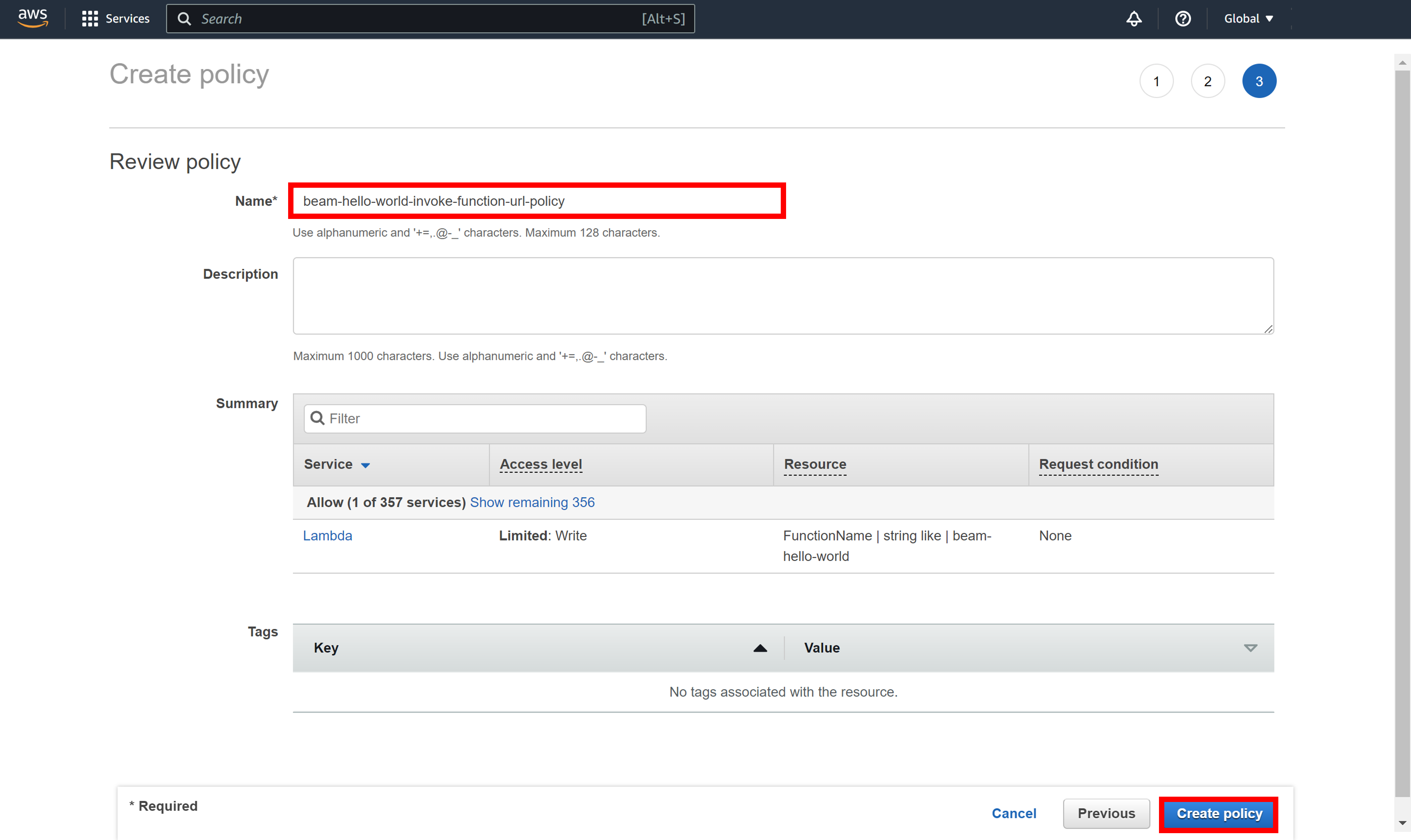 Policy Name Configuration