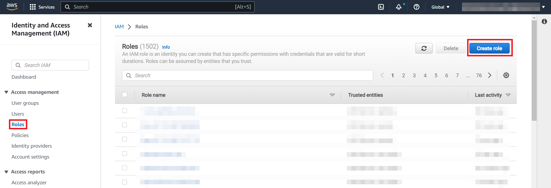 IAM Create Role Button