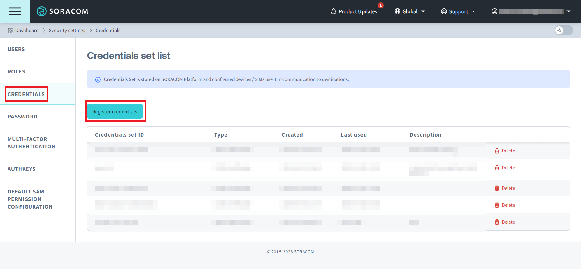 Register Credentials Button
