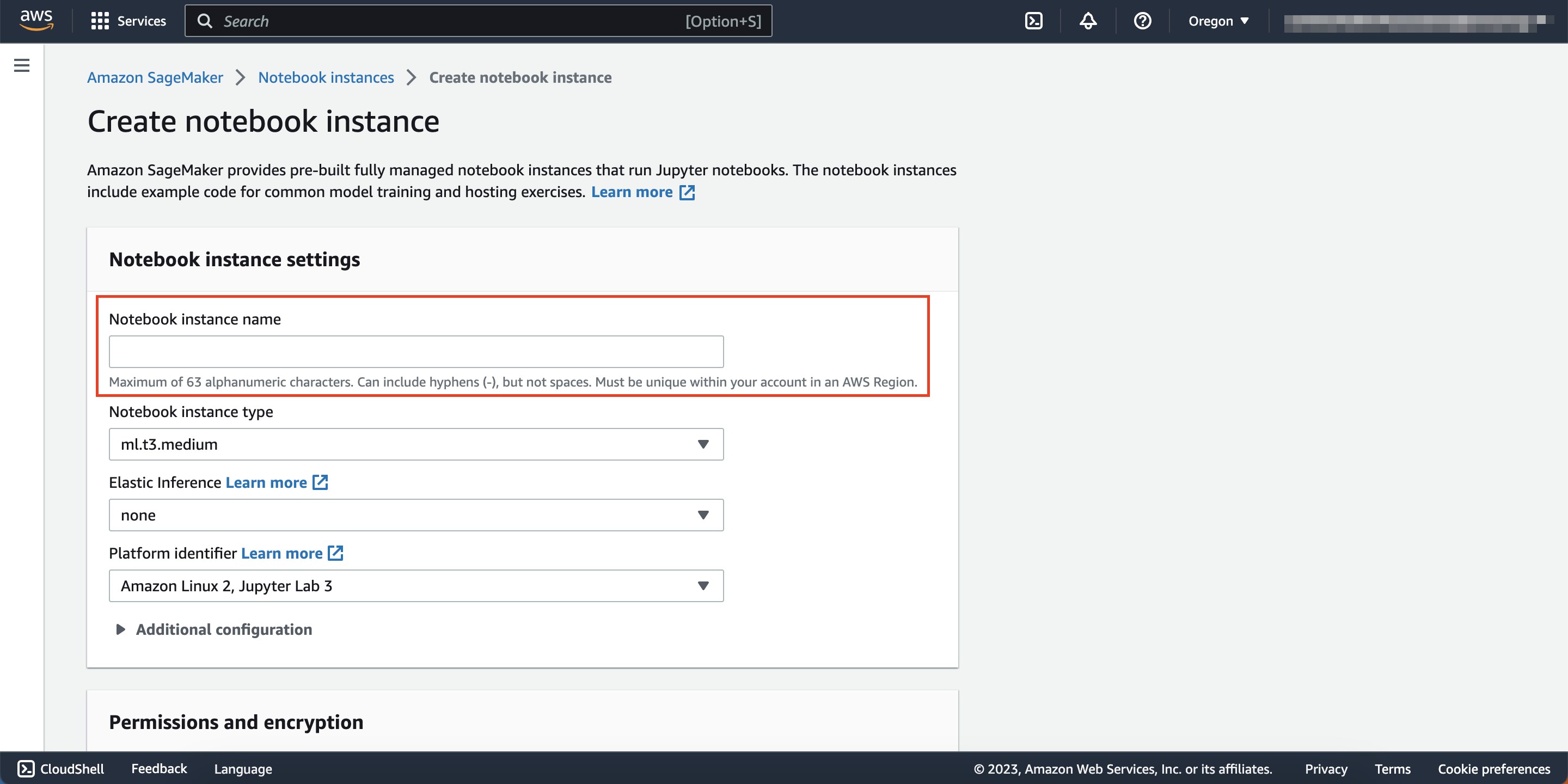 Notebook Instance Name Configuration