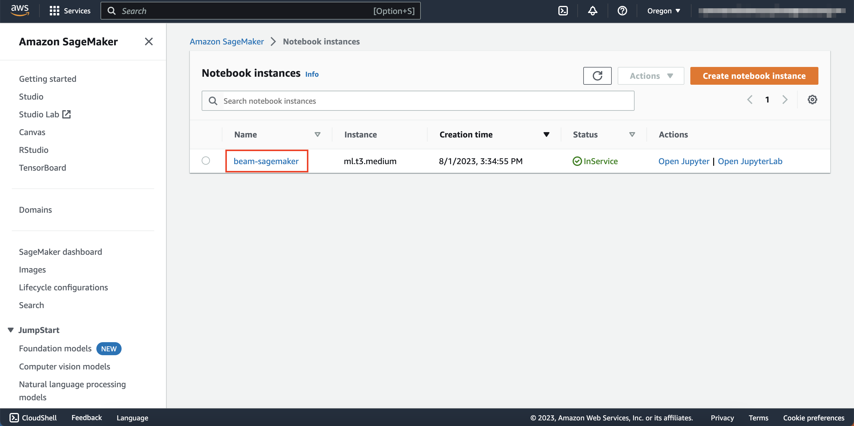 Select Notebook Instance