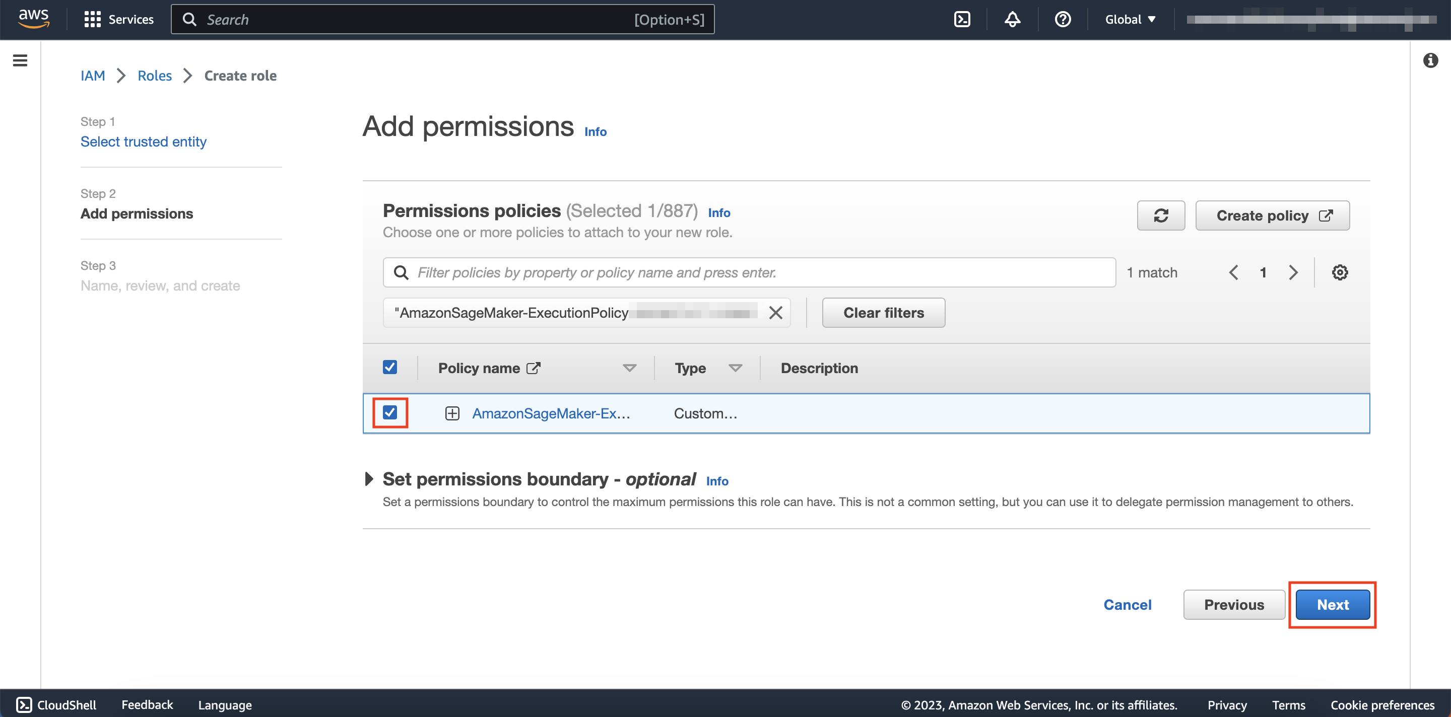 Select Created Policy