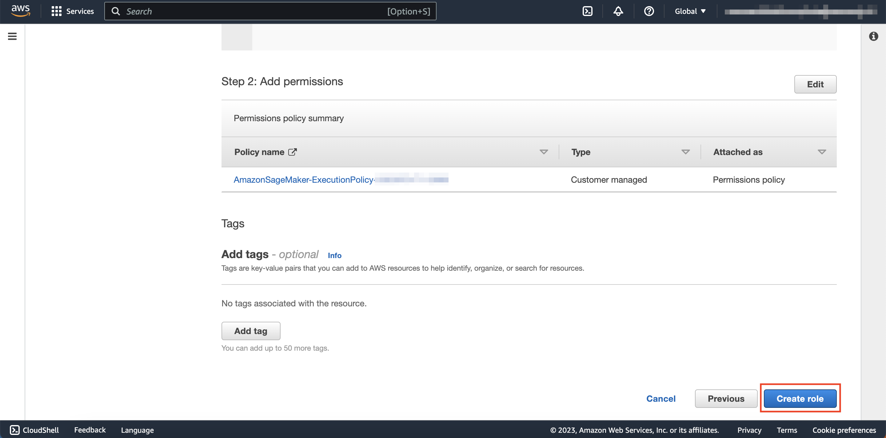 Create Role Final Step