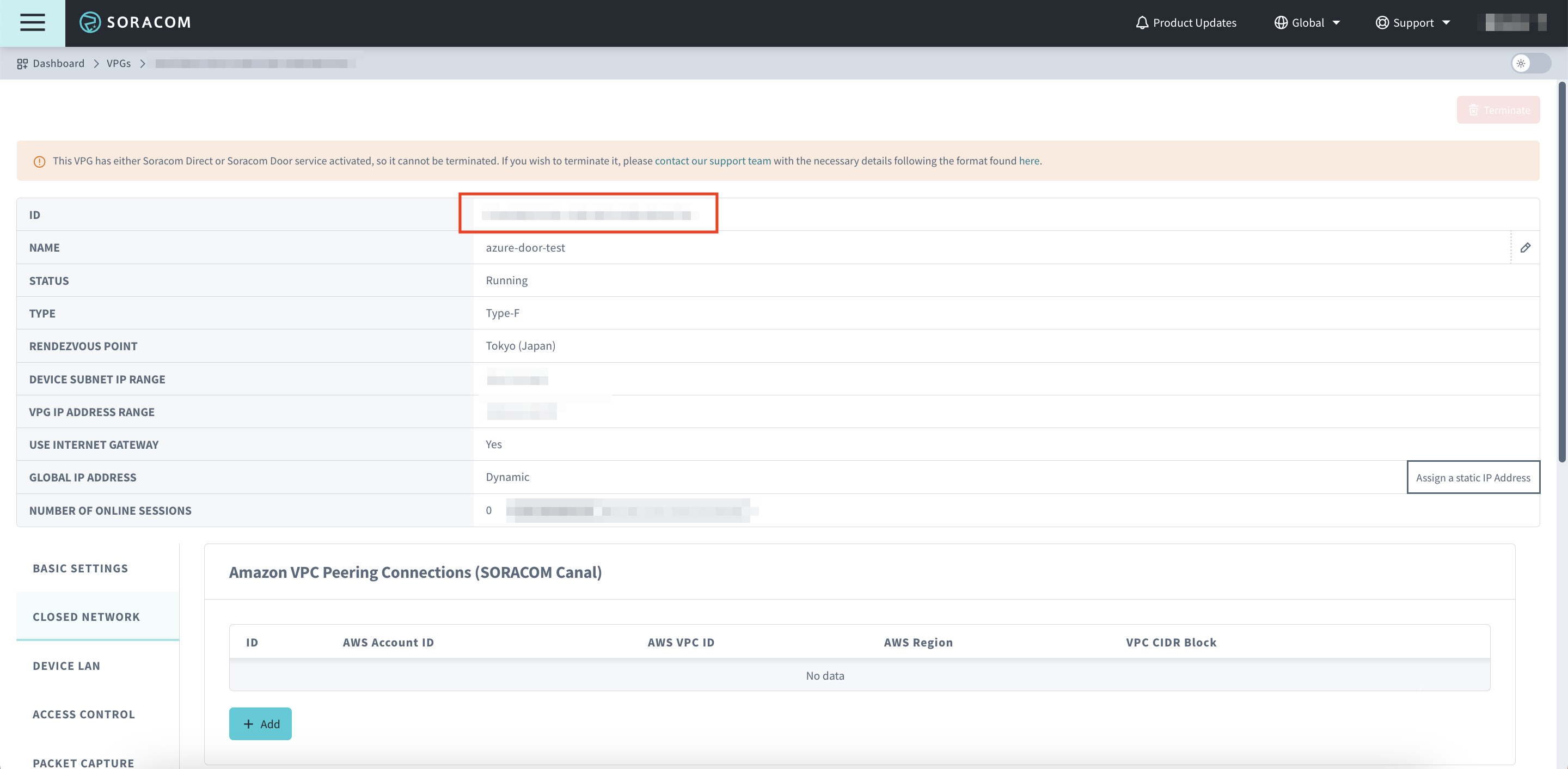 VPG ID for Termination