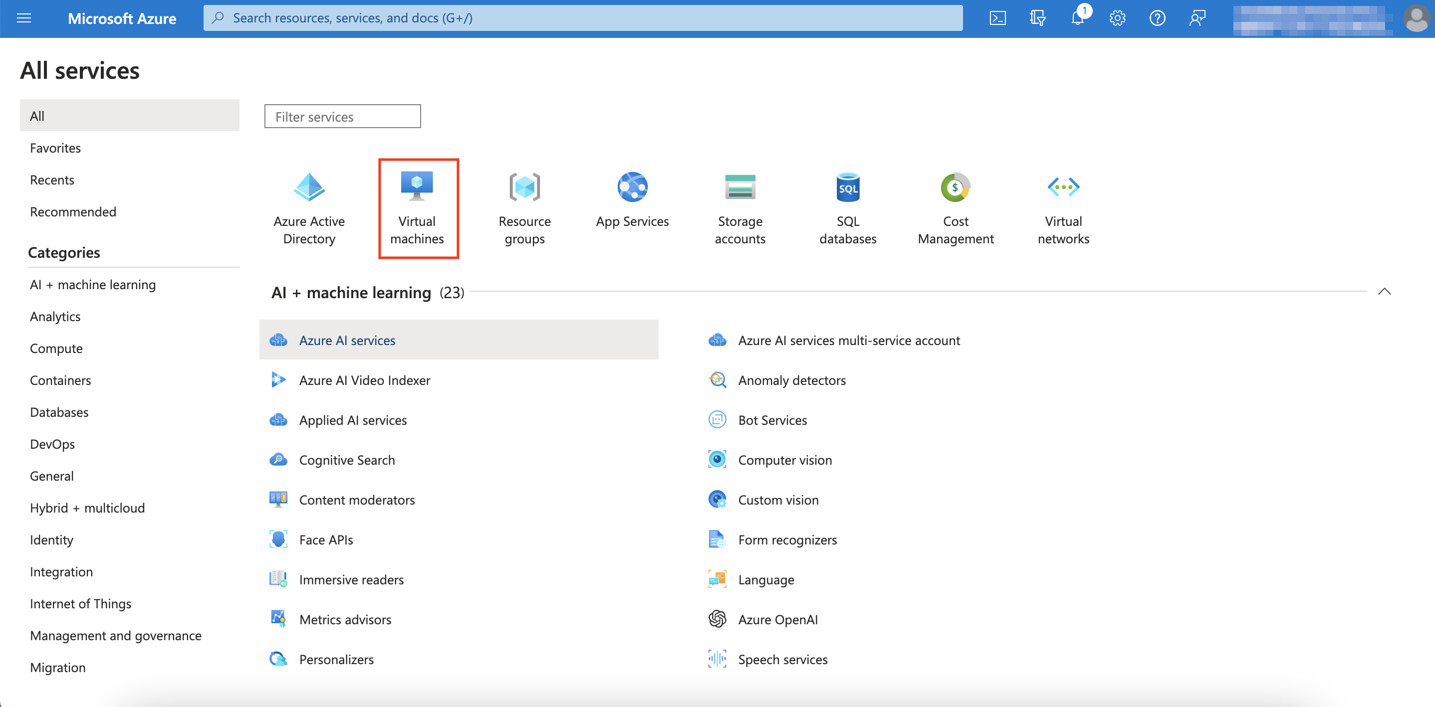 Virtual Machines Service Selection