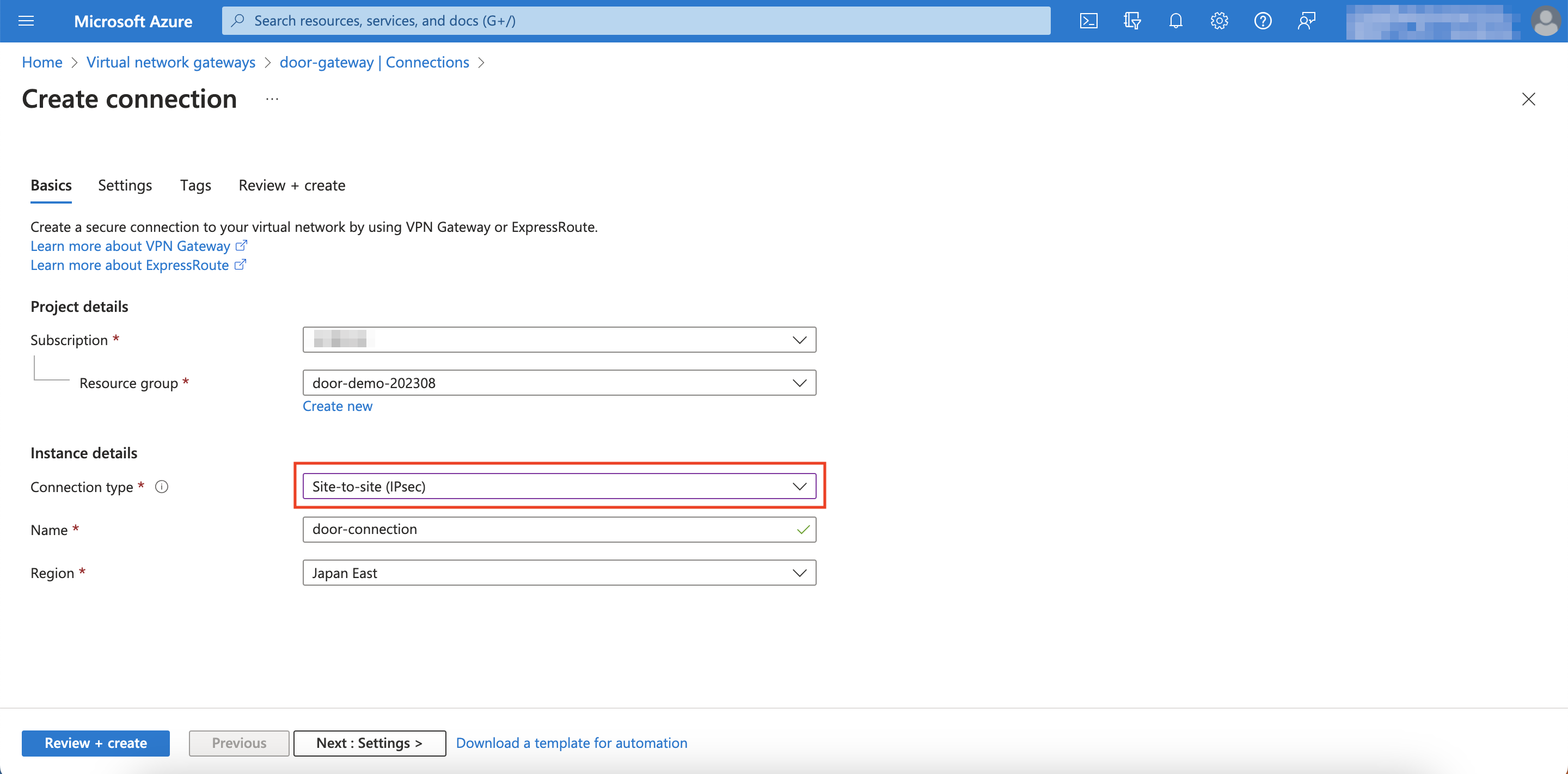 Site-to-Site IPsec Connection Type