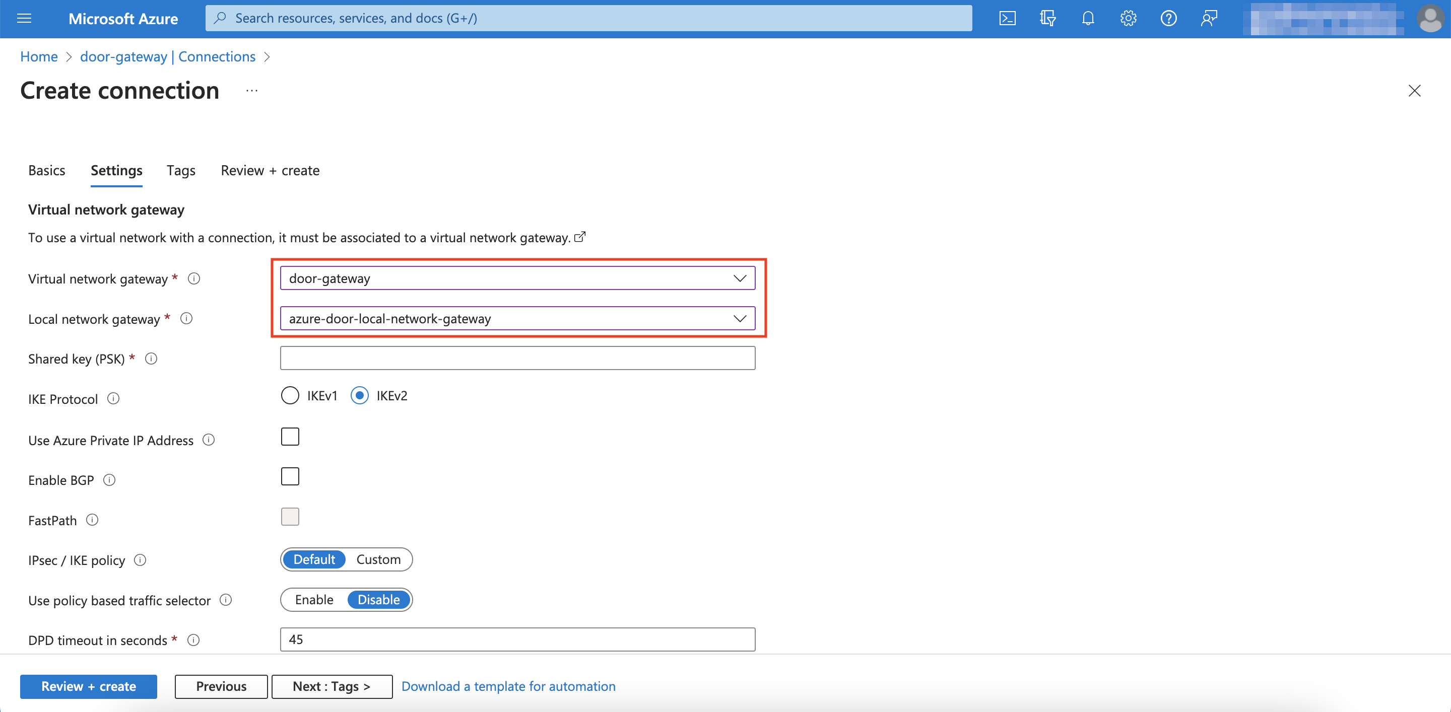 Gateway Selection for Connection