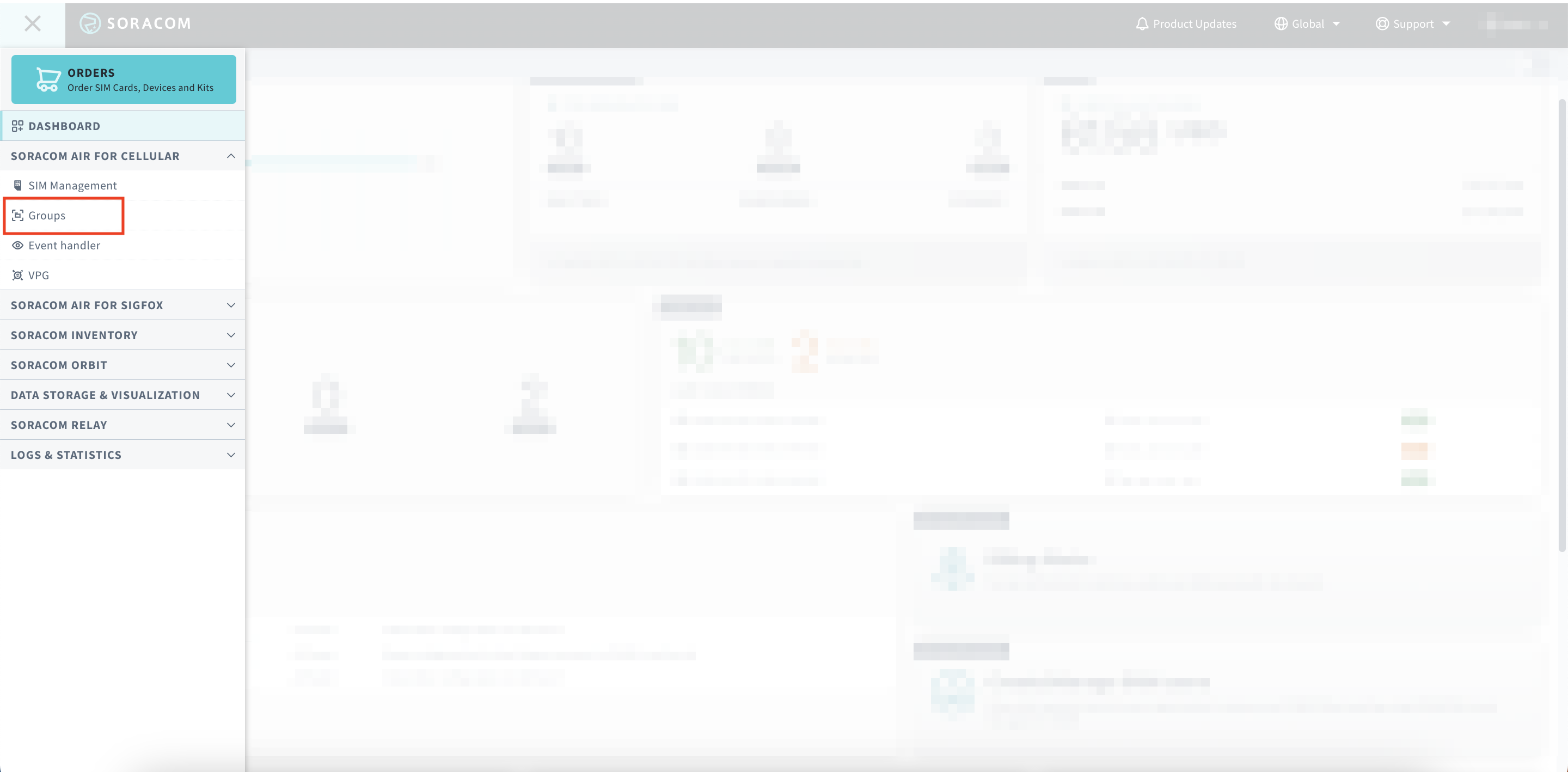Soracom Console Groups Menu