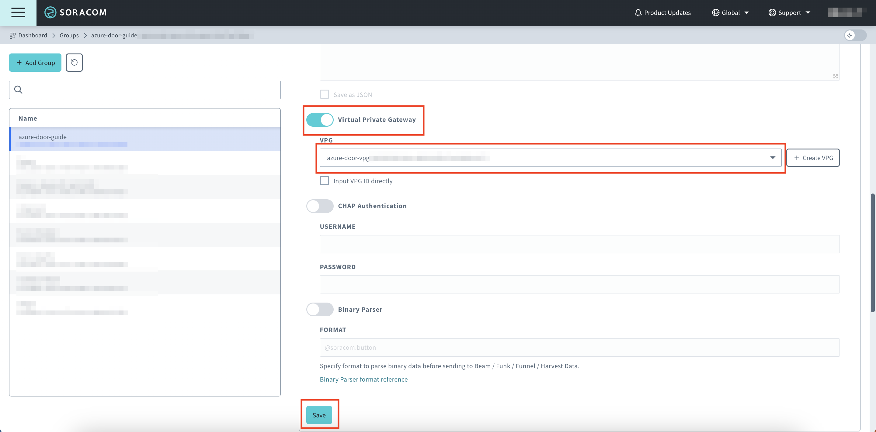 VPG Setting Configuration