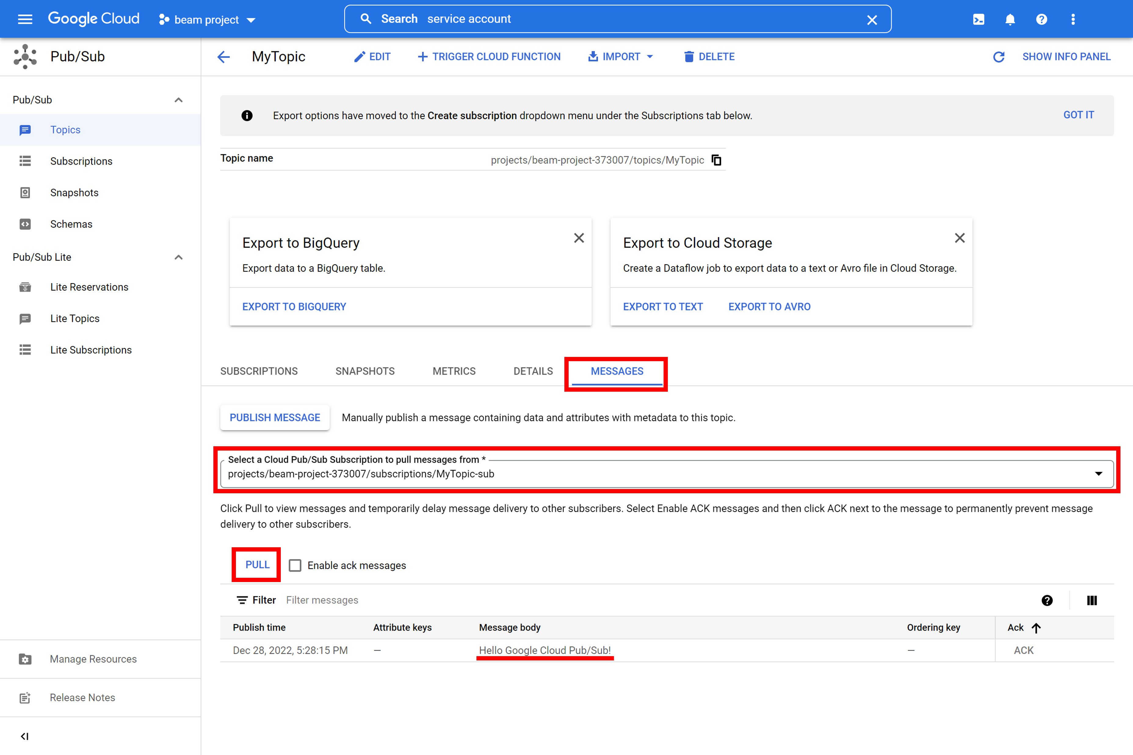 Published Message Confirmation