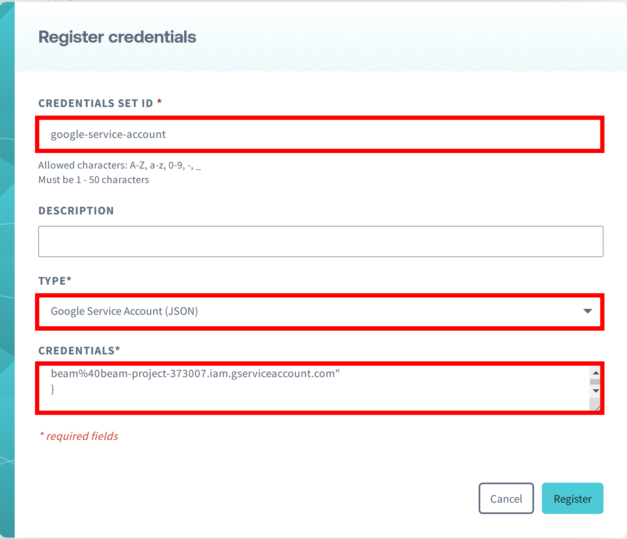 Google Service Account Credential Configuration