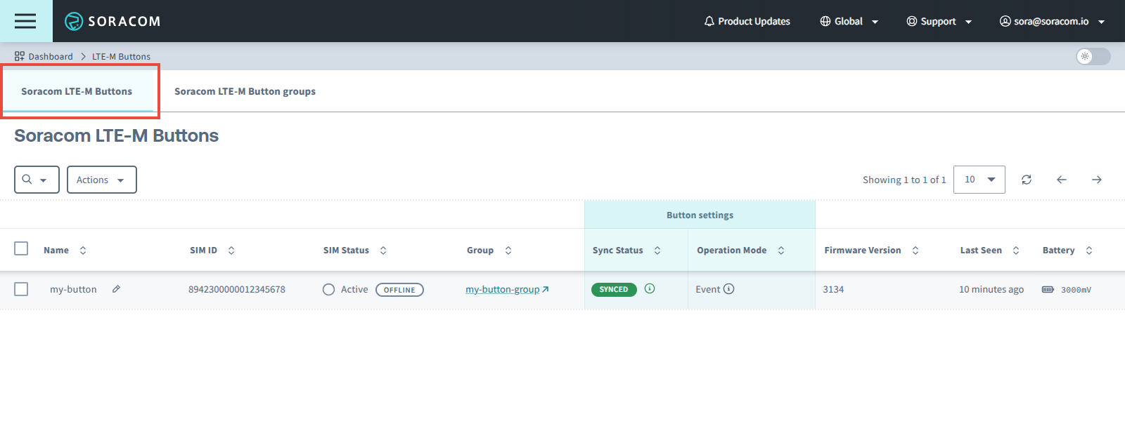 List of Soracom LTE-M Buttons