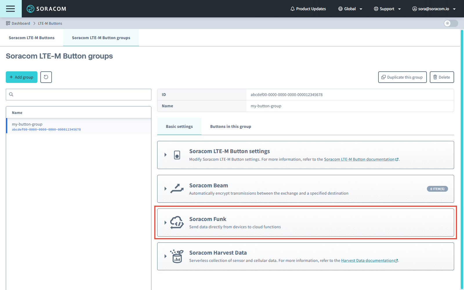Soracom Funk settings