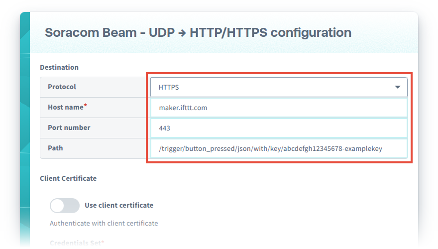 Configure the UDP to HTTP/HTTPS configuration